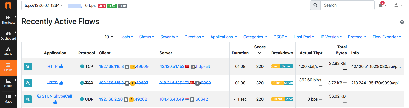 ntopng as monitoring console for nProbe