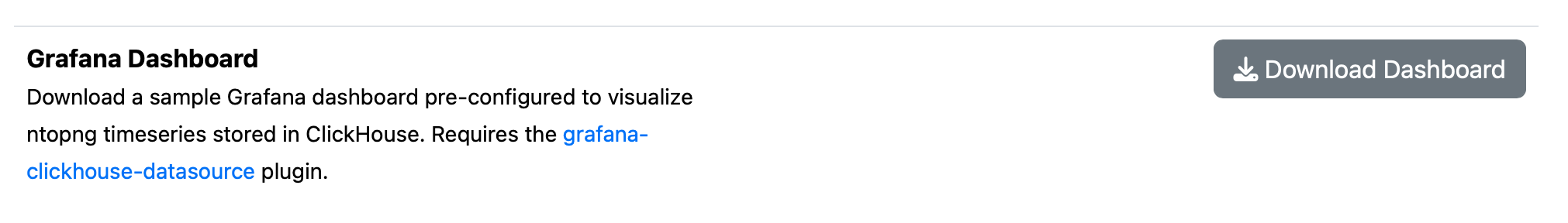 ClickHouse Grafana Dashboard download button in ntopng Preferences