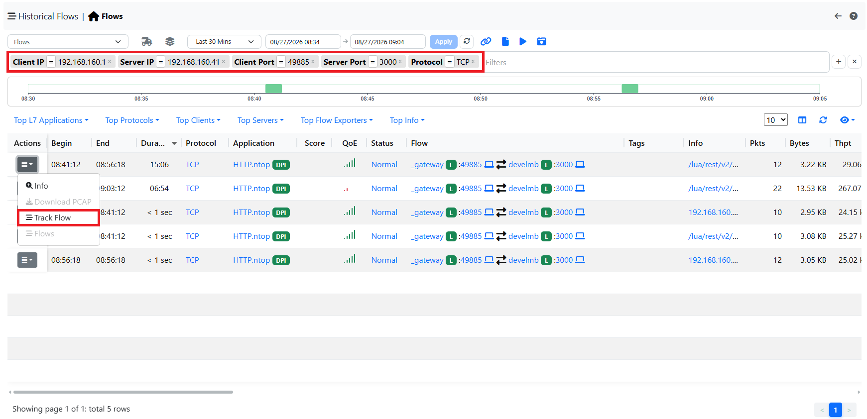 Track Flows button