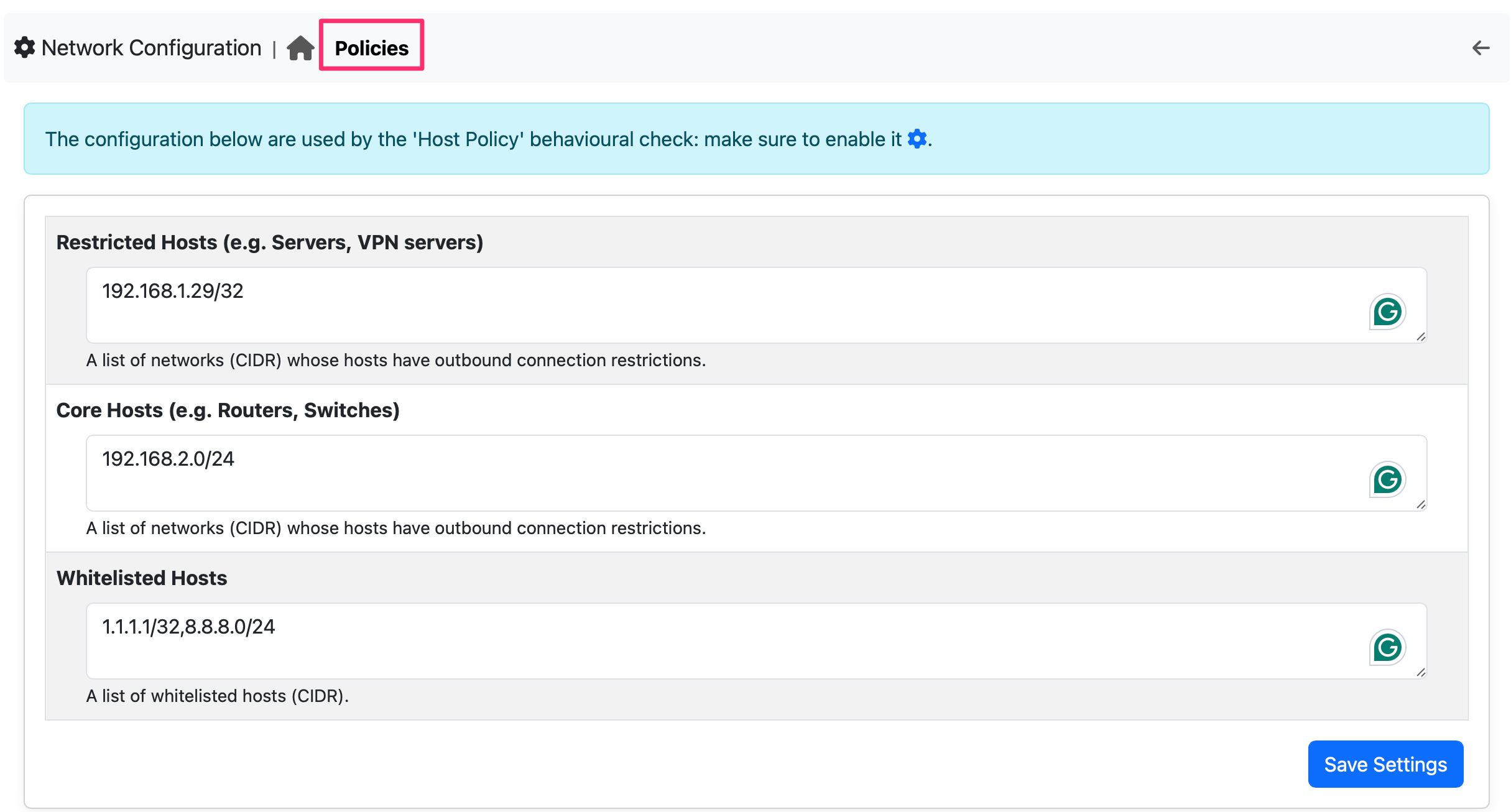 Host Policy Configuration