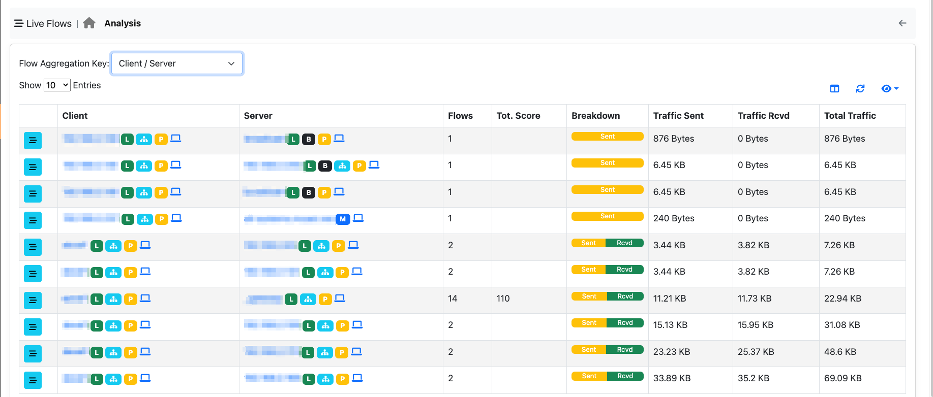 Live Flows Analysis Client / Server Criteria