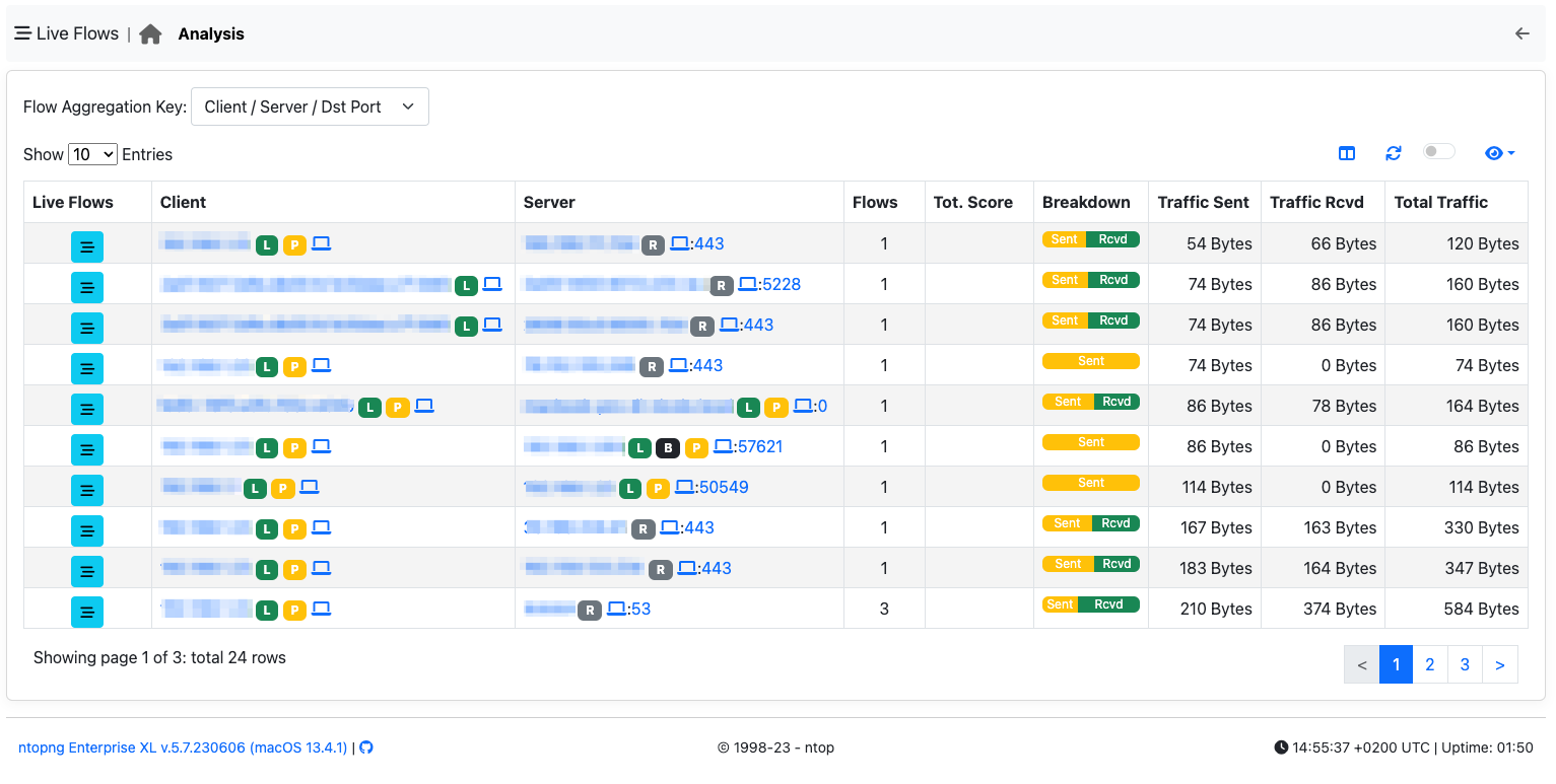 Live Flows Analysis Client Server Dst Port Criteria