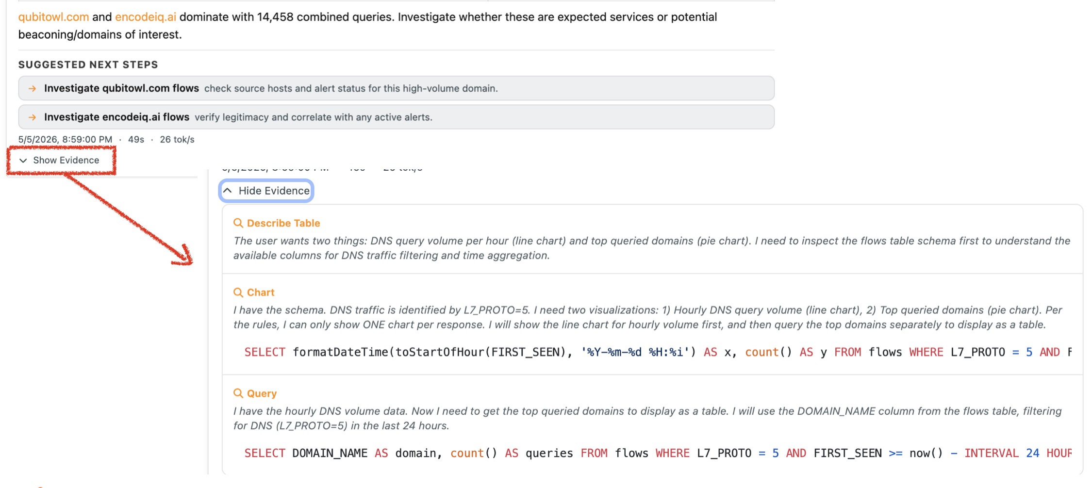 nAnalyst Response Evidence log