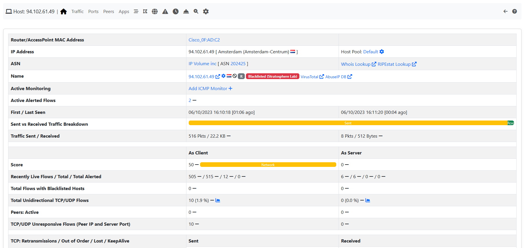 nProbe Agent and blacklisted hosts