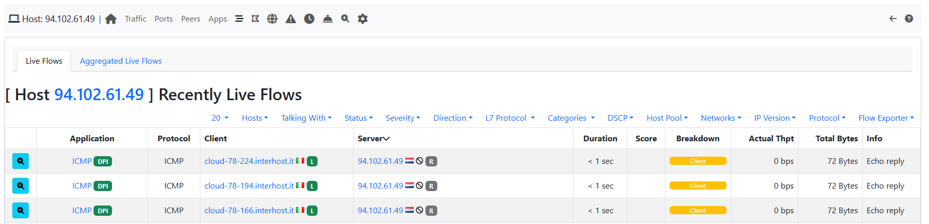 nProbe Agent: blacklisted host flow details