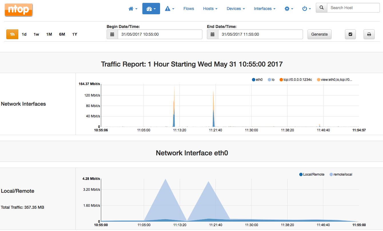 Отчет ntopng. Интерфейс ntop от NTOPOLOGY. Ntop sort IP by count and Size.